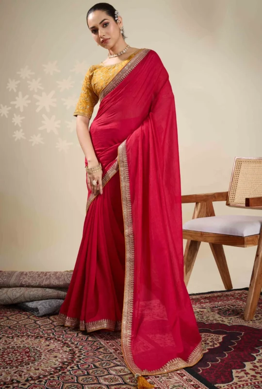 Baby Pink Graceful Vichitra Silk Saree With Embroidered Bordering 1753384126