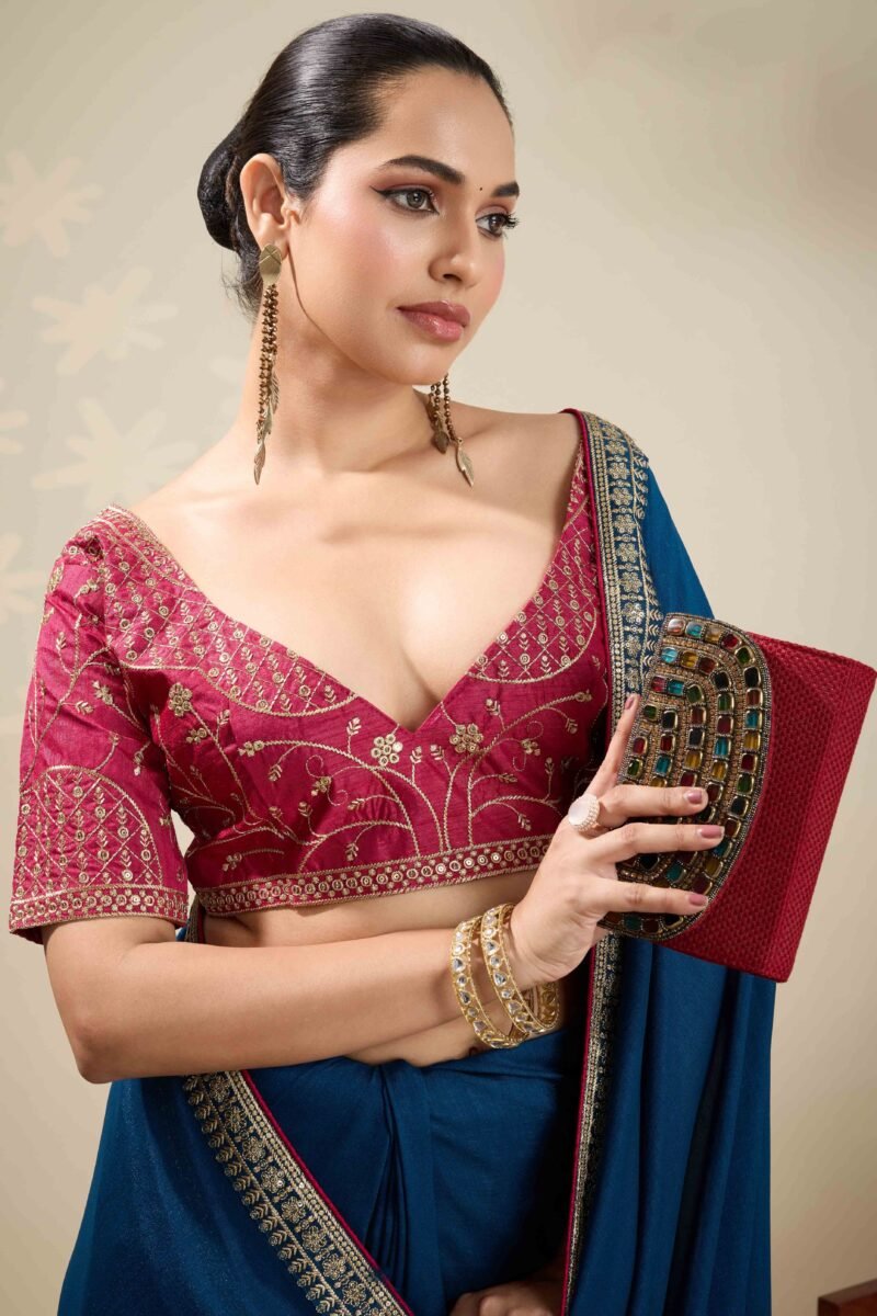 Baby Pink Graceful Vichitra Silk Saree With Embroidered Bordering 1753384136