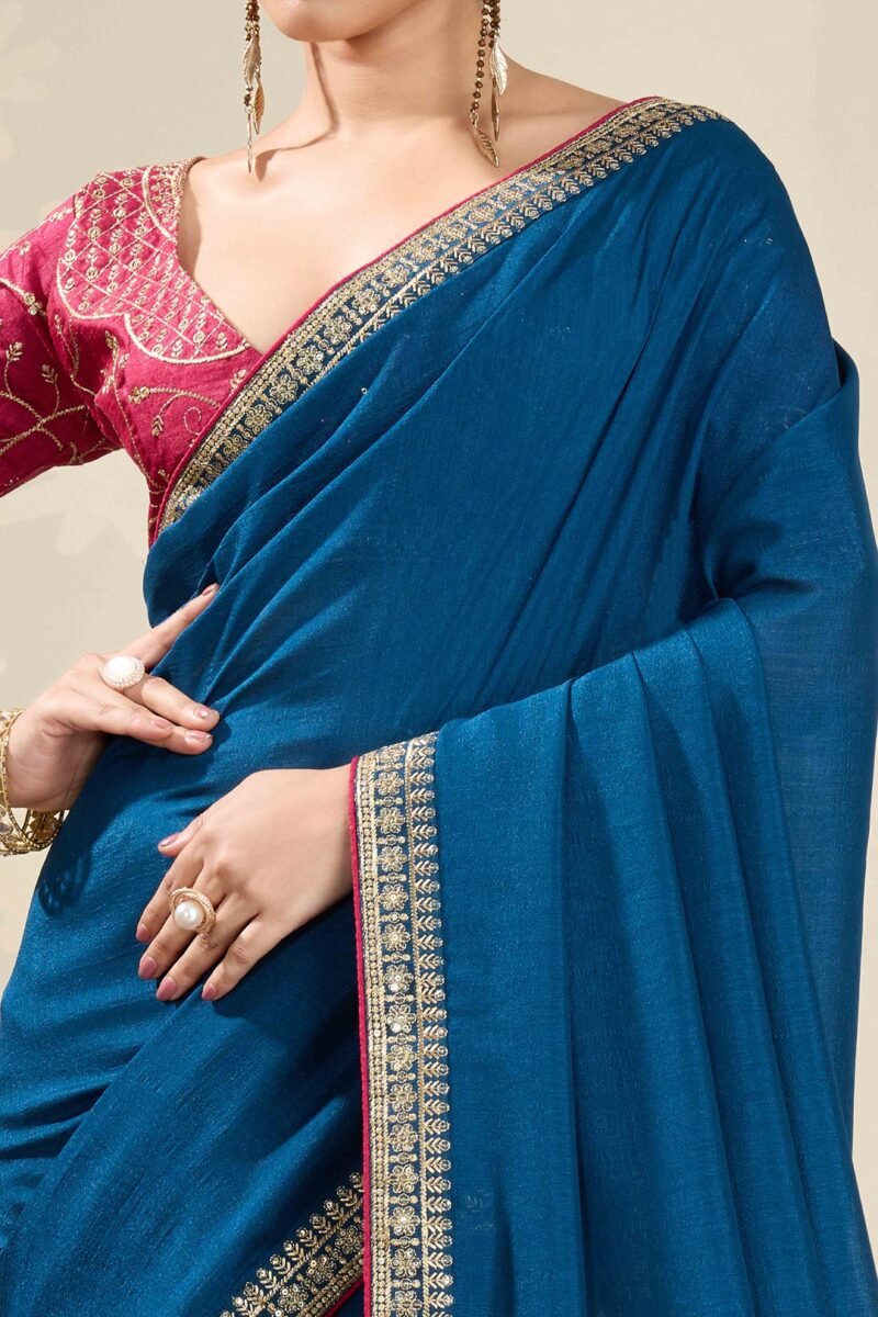 Baby Pink Graceful Vichitra Silk Saree With Embroidered Bordering 1753384175