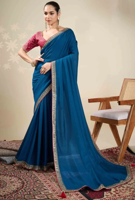 Baby Pink Graceful Vichitra Silk Saree With Embroidered Bordering 1753384185