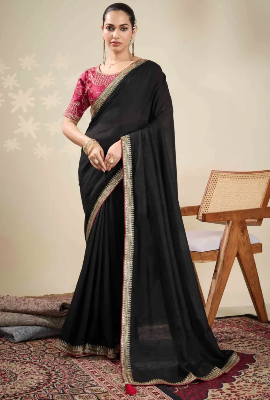 Baby Pink Graceful Vichitra Silk Saree With Embroidered Bordering 1753384262