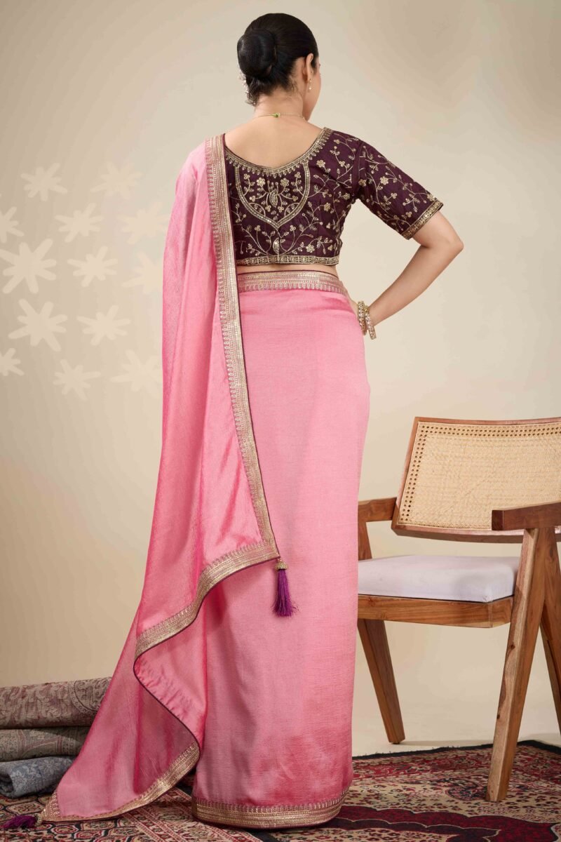 Baby Pink Graceful Vichitra Silk Saree With Embroidered Bordering 1753384283