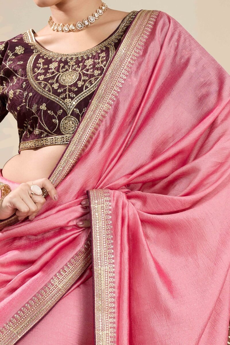 Baby Pink Graceful Vichitra Silk Saree With Embroidered Bordering 1753384312