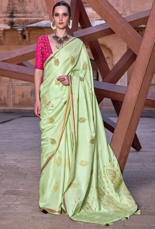 Beryl Green Banarasi Satin Silk Saree_1_1800x1800