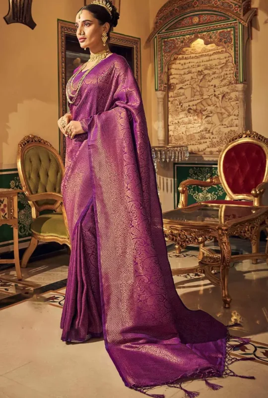 Byzantium Purple Woven Kanjivaram Silk Saree_1800x1800