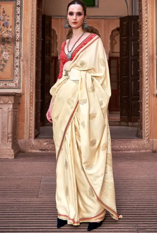 Fawn Beige Banarasi Satin Silk Saree_1_1800x1800