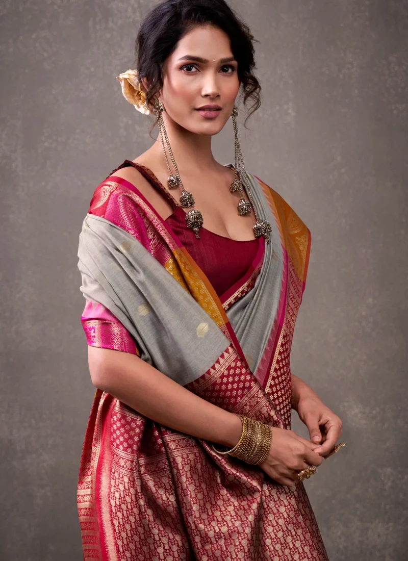 Grey Cotton Weaving Work Designer Sari For Ceremonial 320251 1 1000x1375