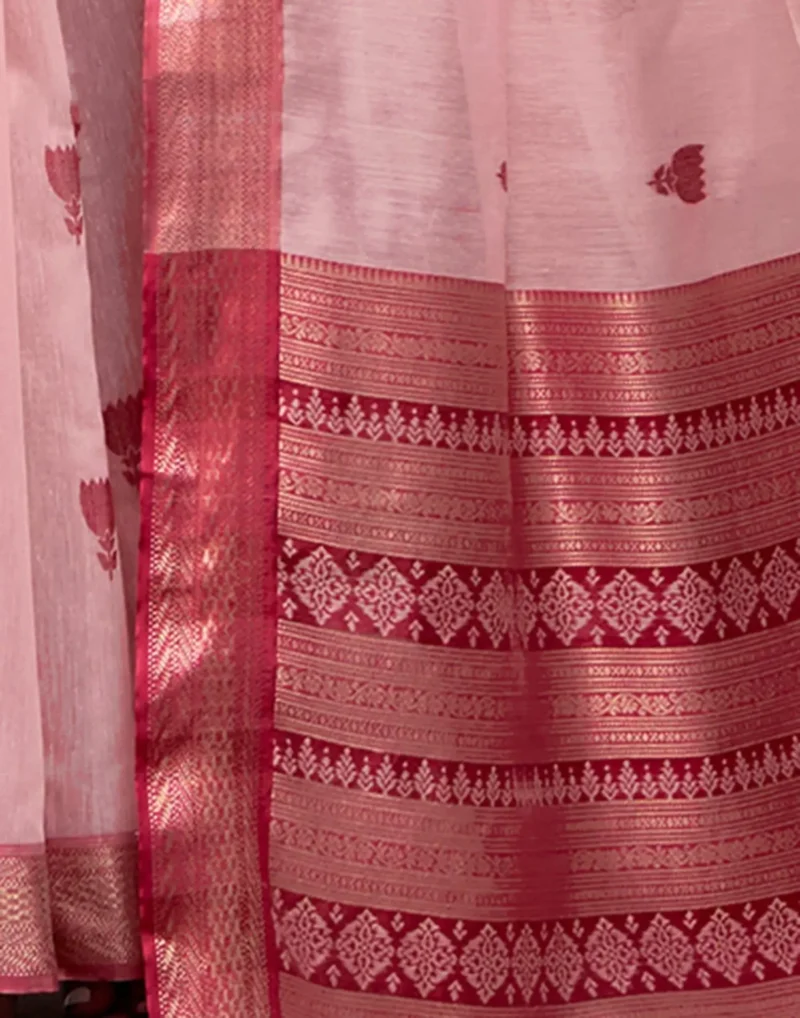 Light Olive Modal Cotton Saree With Printed Motifs And Zari Border 1752332903