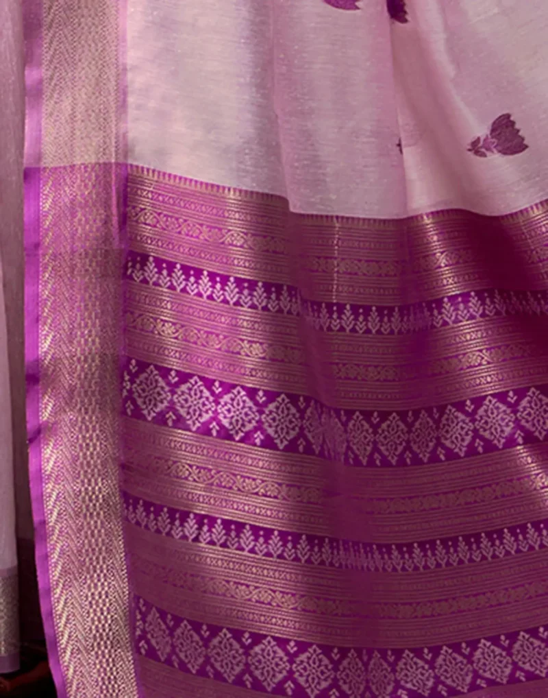 Light Olive Modal Cotton Saree With Printed Motifs And Zari Border 1752332913