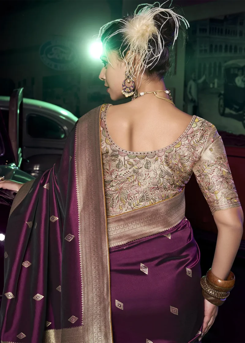 Majestic Wine Banarasi Saree With Embroidered Blouse 1753537739