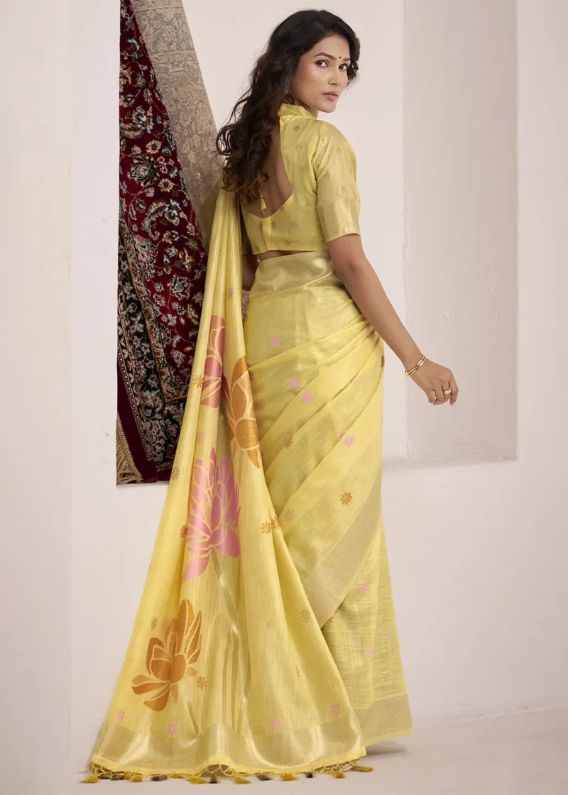 Pista Green Woven Linen Silk Saree With Floral Motifs 1752944000