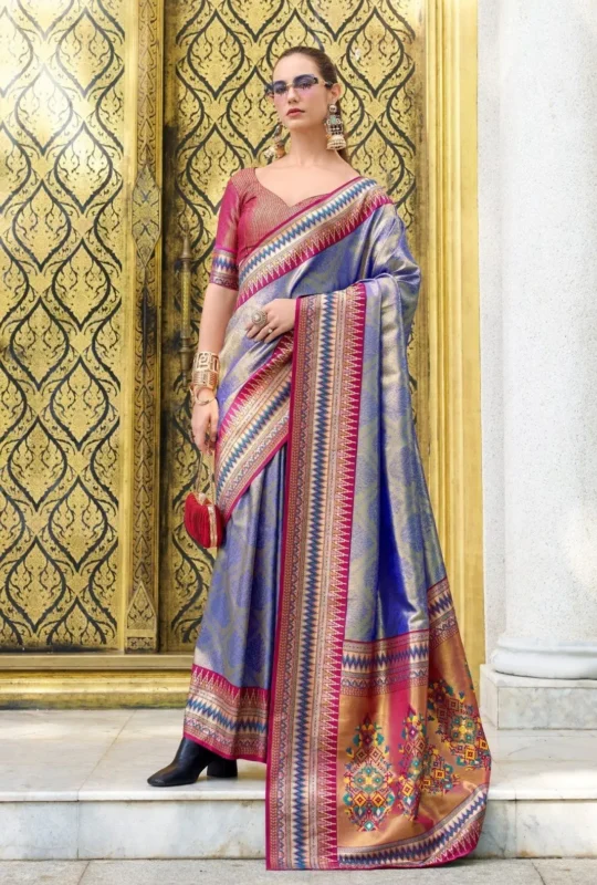 Royal Blue Tissue Ikat Silk Saree 451142 2