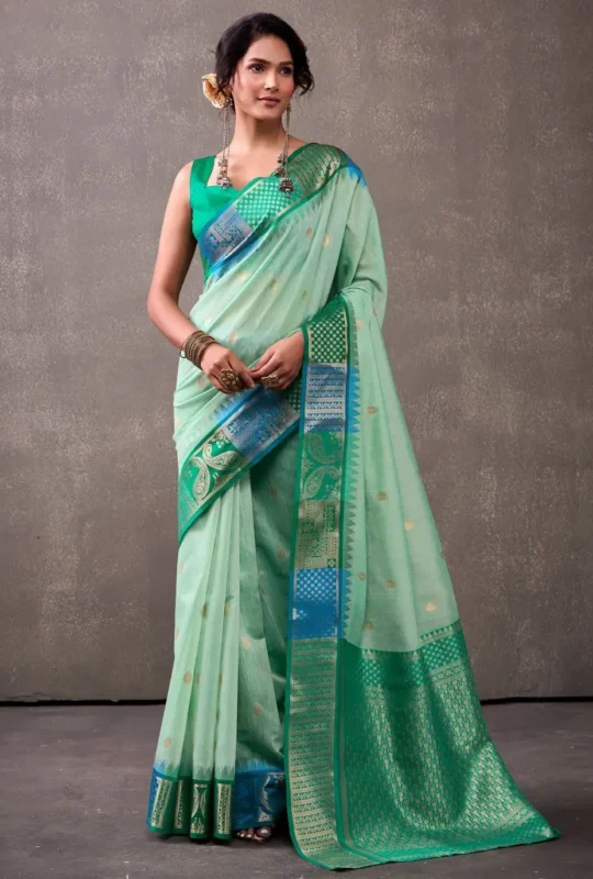 Sea Green Cotton Traditional Saree 320252 1000x1375