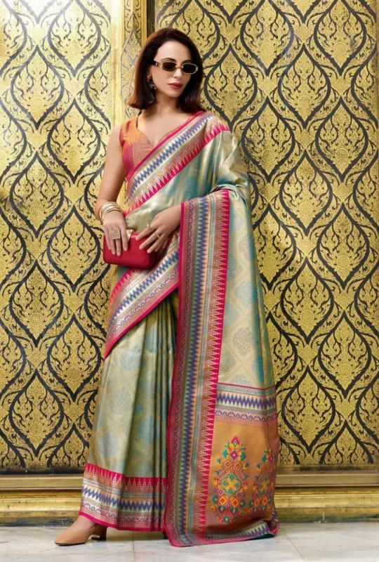 Sea Green Tissue Ikat Silk Saree 261708 2