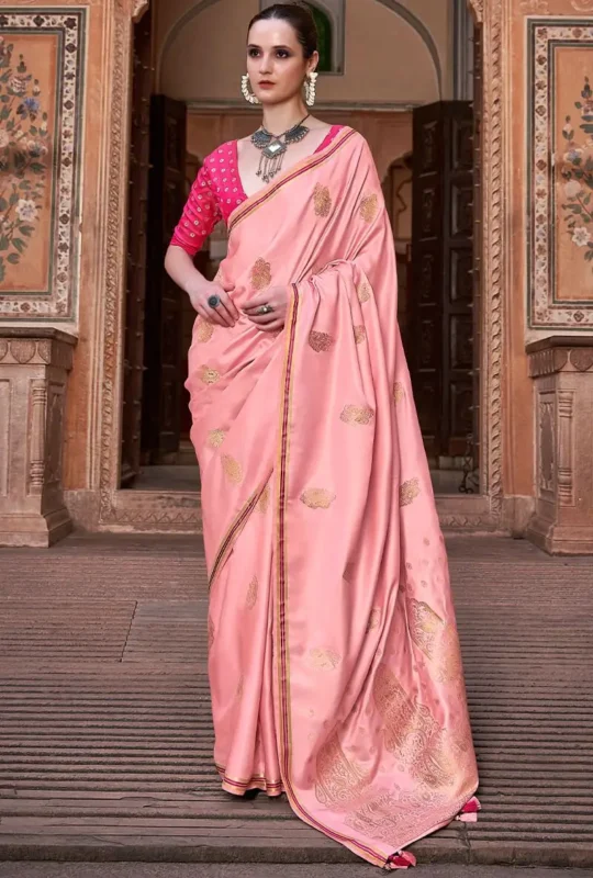 Soft Pink Banarasi Satin Silk Saree_1_1800x1800