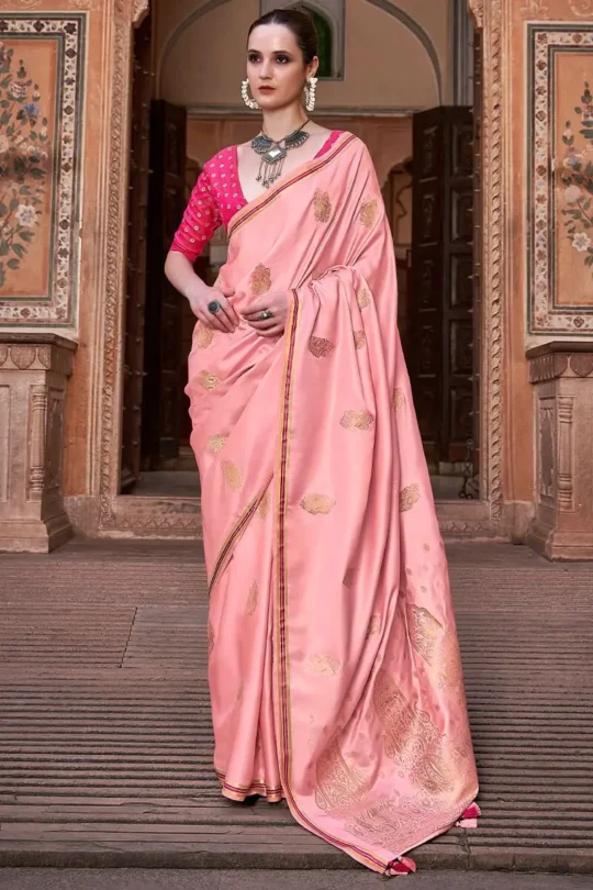Soft Pink Banarasi Satin Silk Saree_1_1800x1800