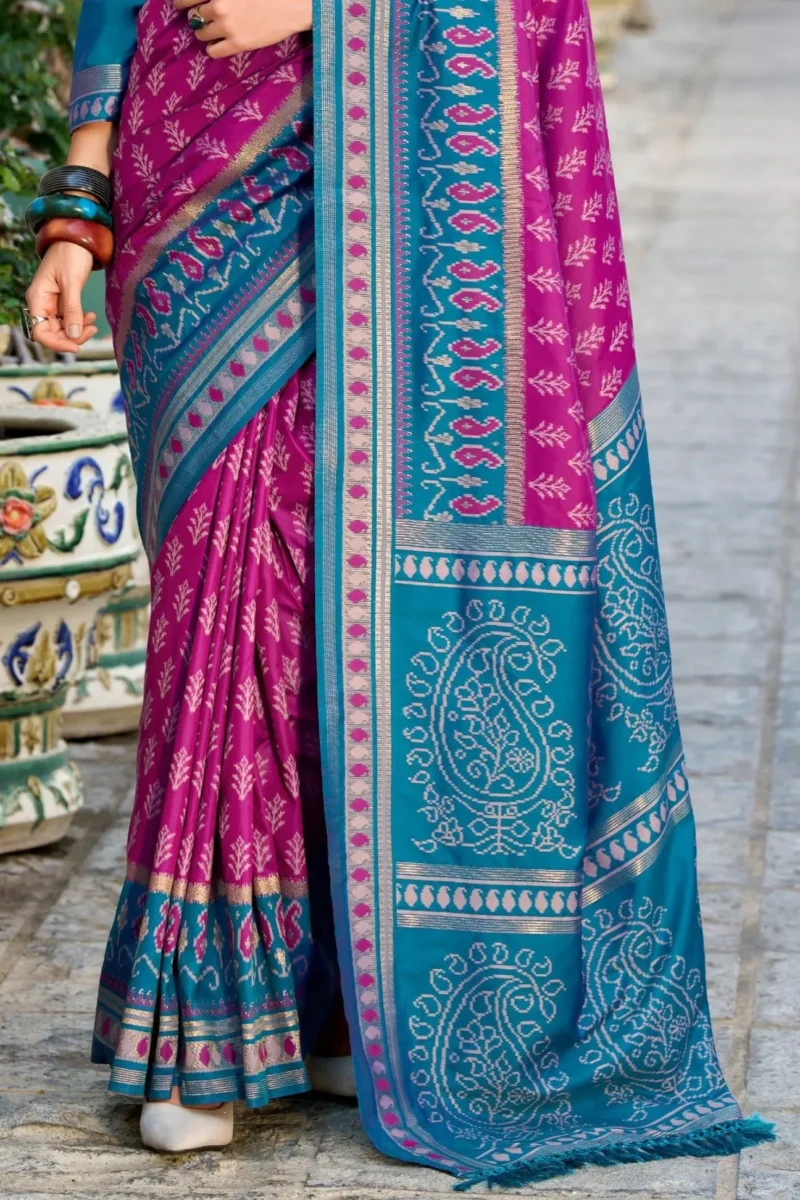 Teal Blue And Rani Pink Banarasi Silk Saree 1752323907
