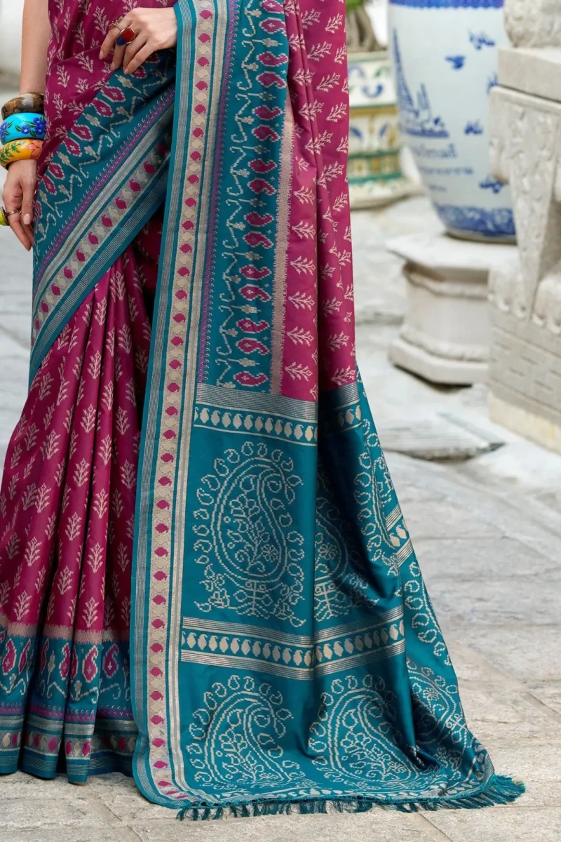 Teal Blue And Rani Pink Banarasi Silk Saree 1752323935