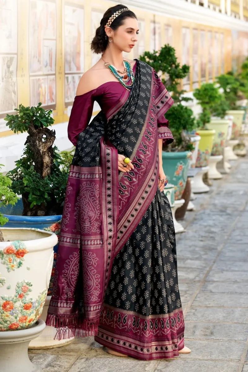 Teal Blue And Rani Pink Banarasi Silk Saree 1752323942