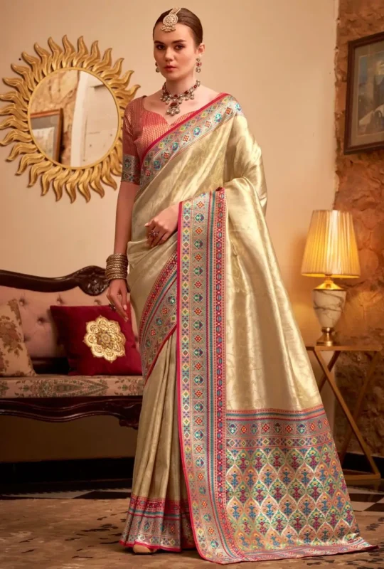 Tissue Cream Classic Saree 323947 1000x1375