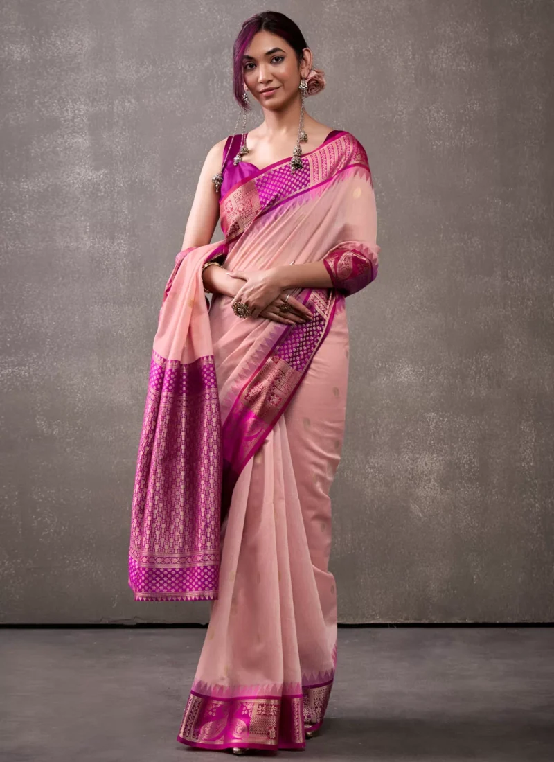 Weaving Work Cotton Trendy Saree In Pink 320253 1 1000x1375