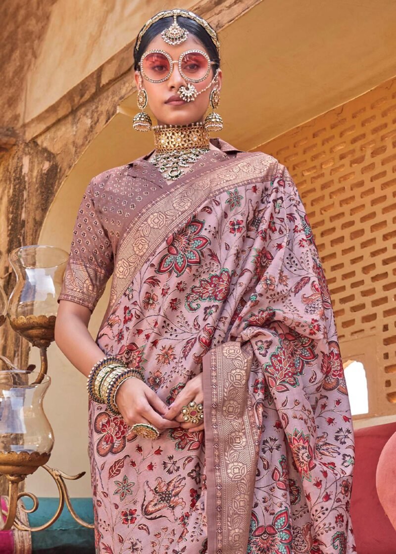 Mist Purple Luxe Floral Printed Silk Saree - Image 3