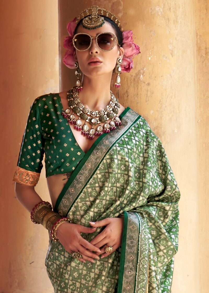Fair Green Printed Traditional Patola Silk Saree - Image 3
