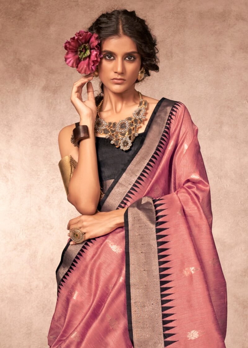 Mauve Pink Banarasi Silk Saree with Contrast Border - Image 2