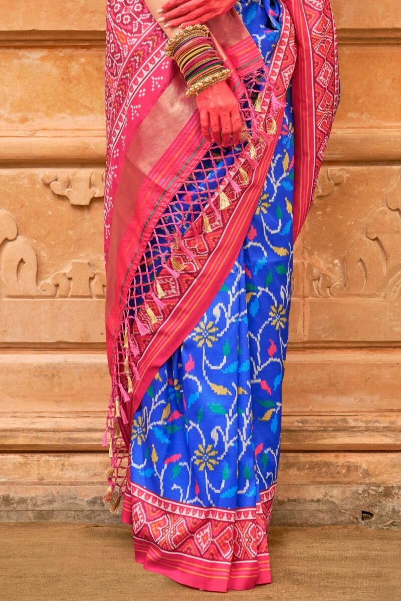Royal Blue Printed Patola Saree - Image 4
