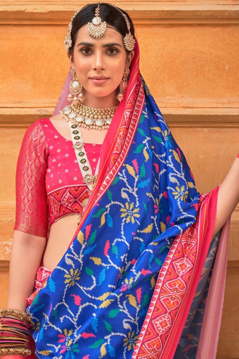 Royal Blue Printed Patola Saree - Image 2