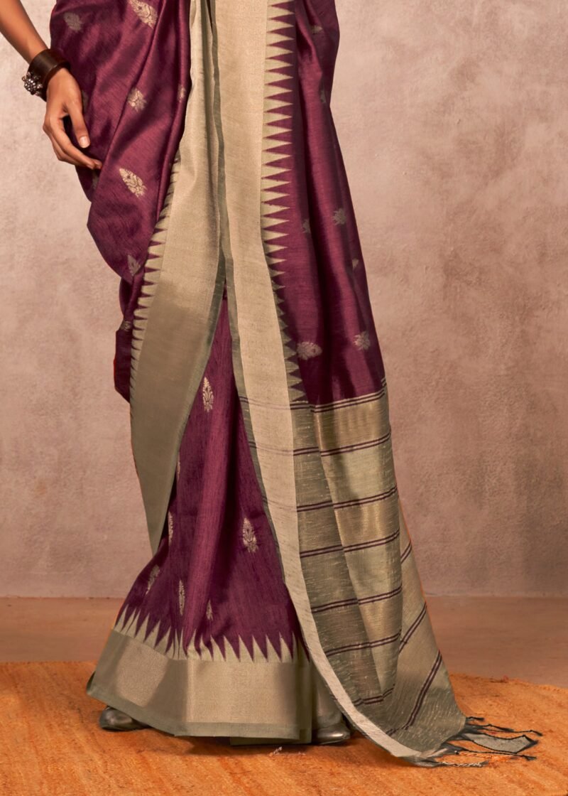 Rich Maroon Banarasi Silk Saree with Contrast Border - Image 2