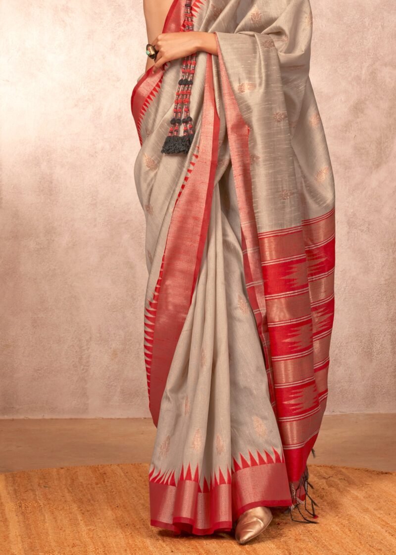 Silver Grey Banarasi Silk Saree with Contrast Border - Image 2