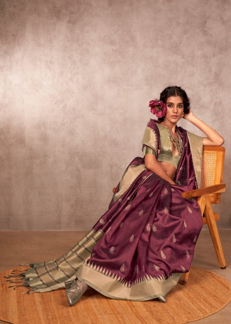 Rich Maroon Banarasi Silk Saree with Contrast Border - Image 3
