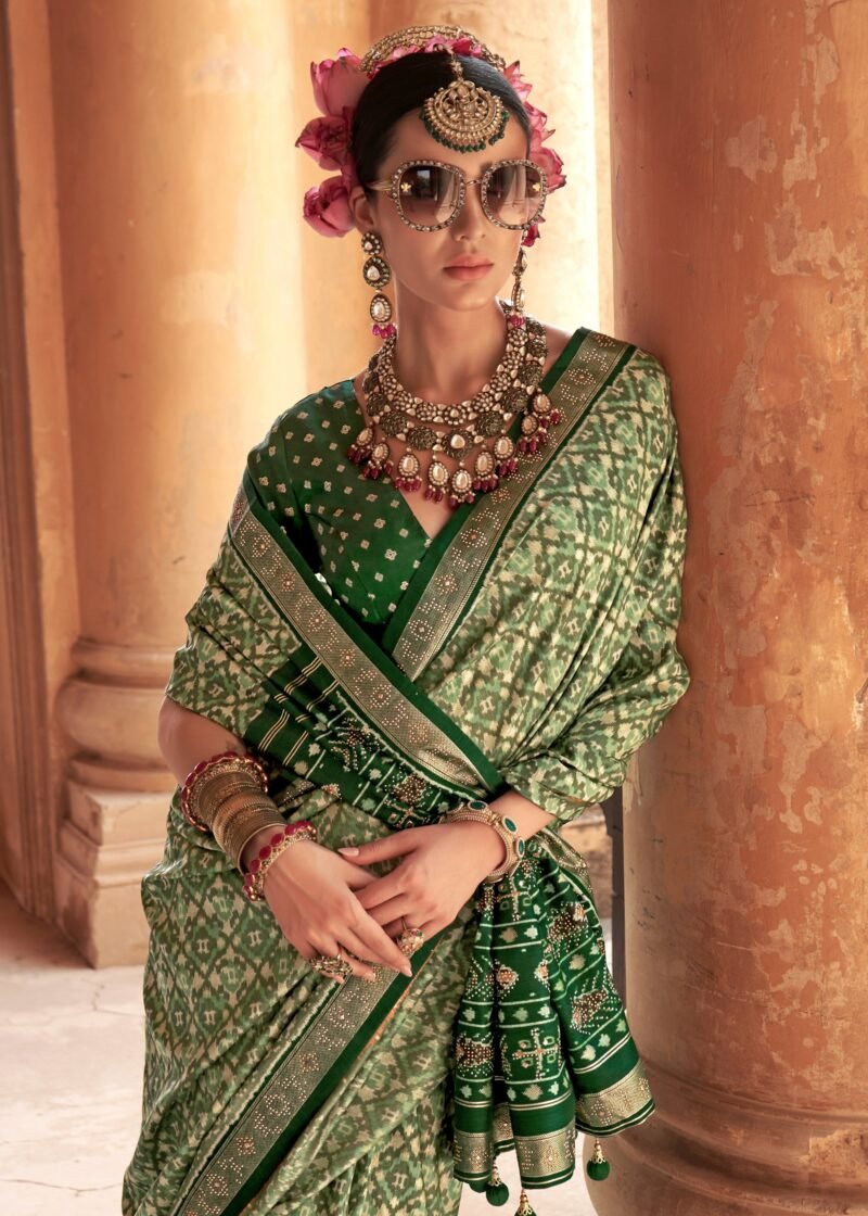 Fair Green Printed Traditional Patola Silk Saree - Image 4