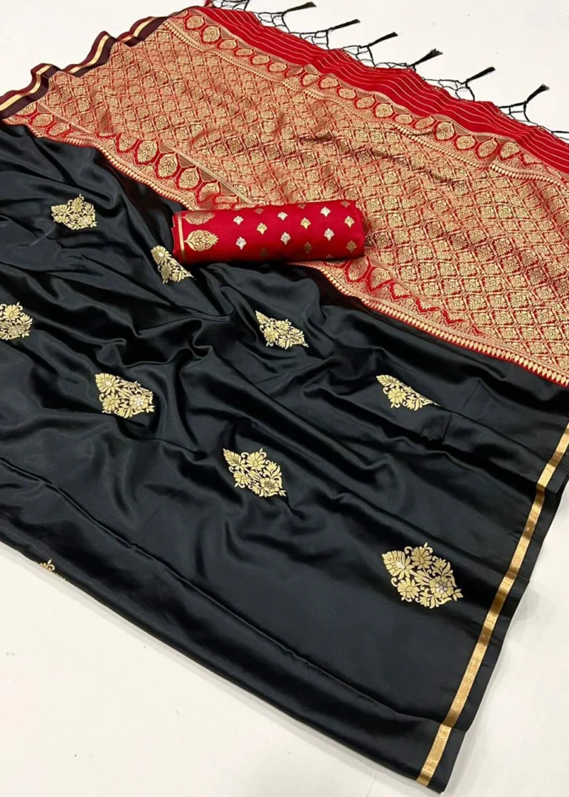 Black Luxe Banarasi Satin Silk Saree - Image 4