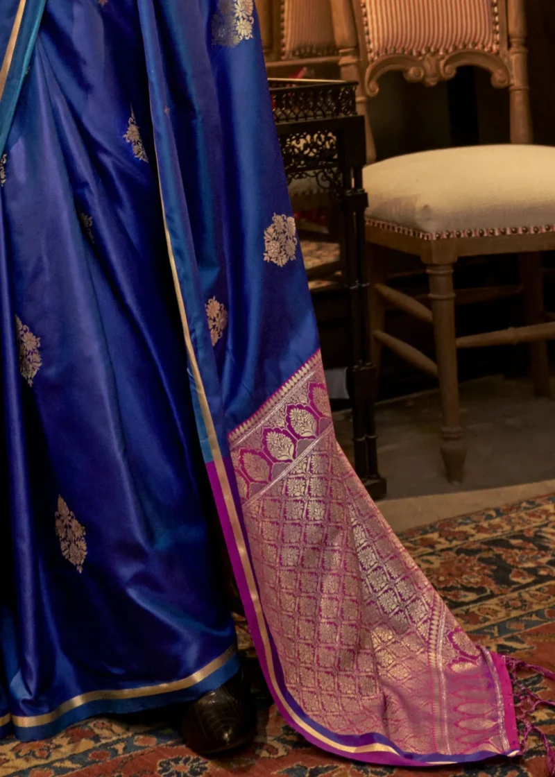 Blue Luxe Banarasi Satin Silk Saree - Image 4