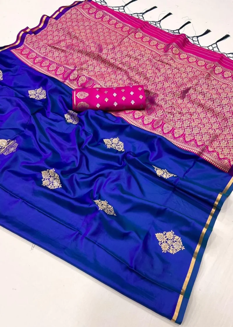 Blue Luxe Banarasi Satin Silk Saree - Image 5