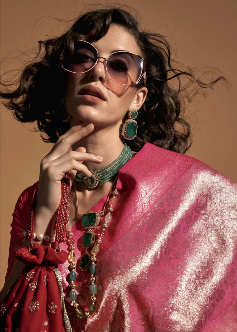 Fandango Pink Luxe Kanjivaram Saree - Image 2