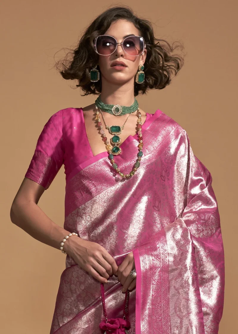Fandango Pink Luxe Kanjivaram Saree - Image 3