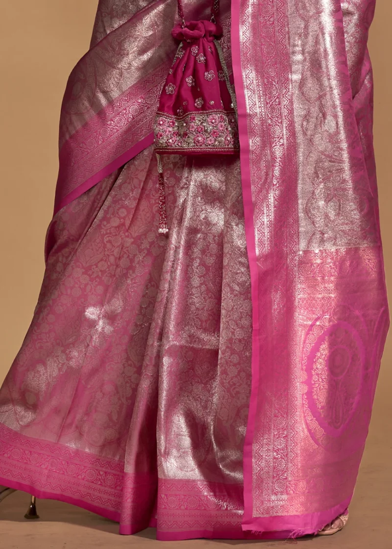 Fandango Pink Luxe Kanjivaram Saree - Image 4