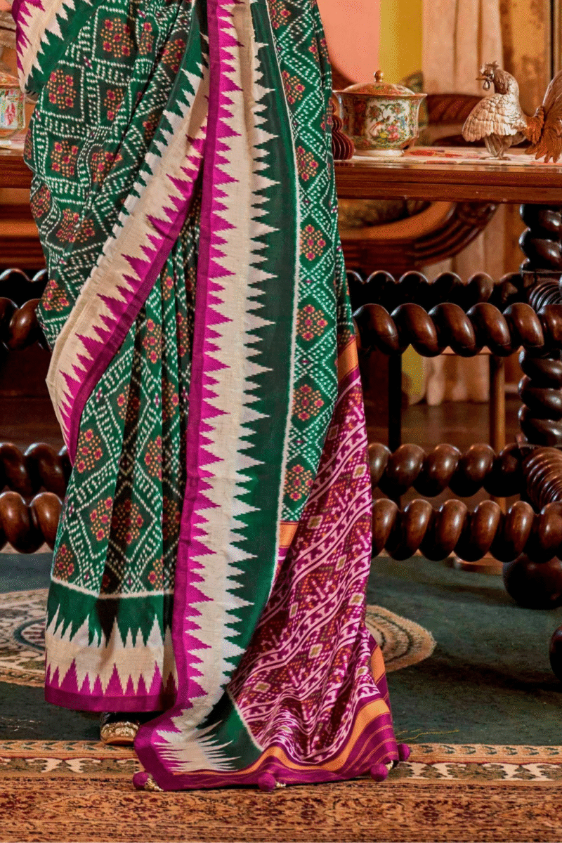 Floral Polyester Viscose Silk Patola Designer Zari Work Saree - Image 2