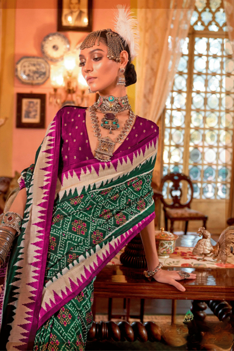 Floral Polyester Viscose Silk Patola Designer Zari Work Saree - Image 3