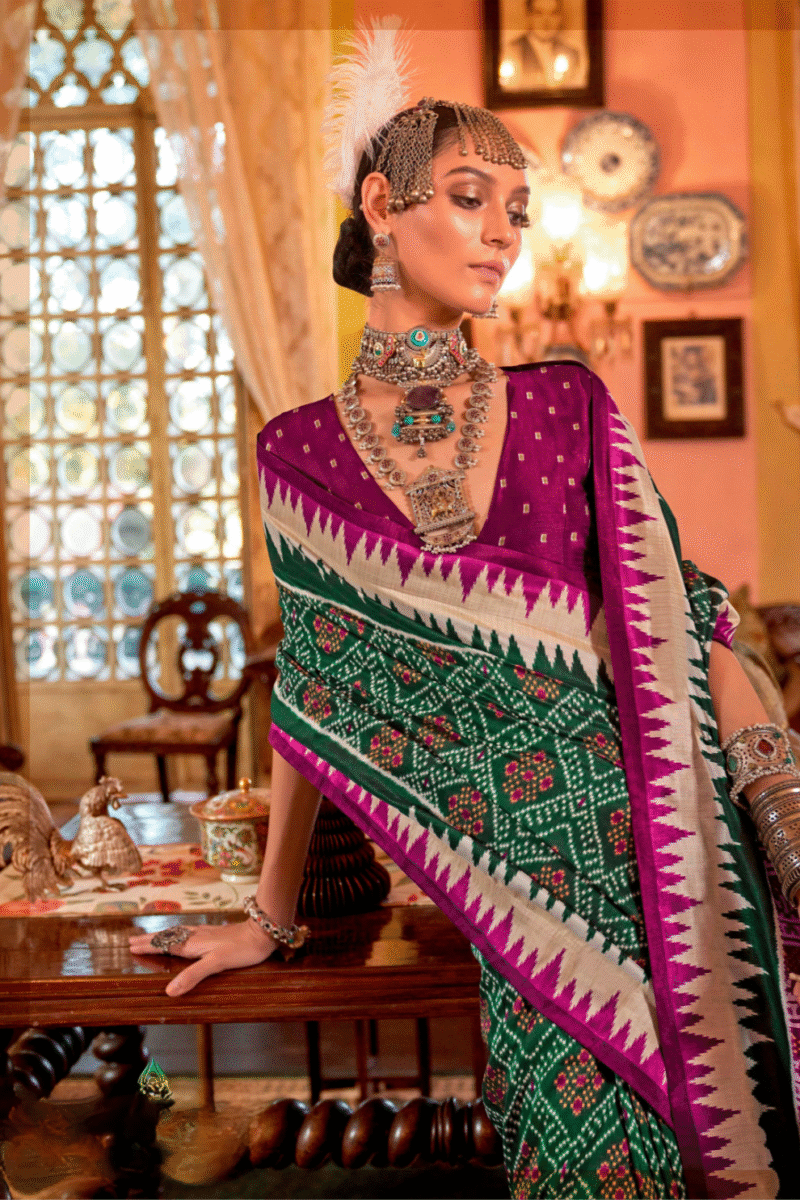 Floral Polyester Viscose Silk Patola Designer Zari Work Saree - Image 4