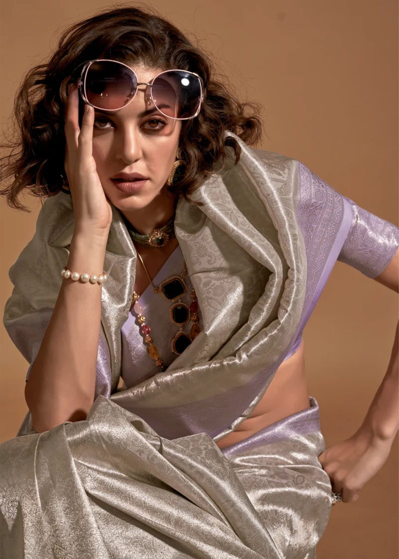 Lavender and Beige Luxe Kanjivaram Saree - Image 4