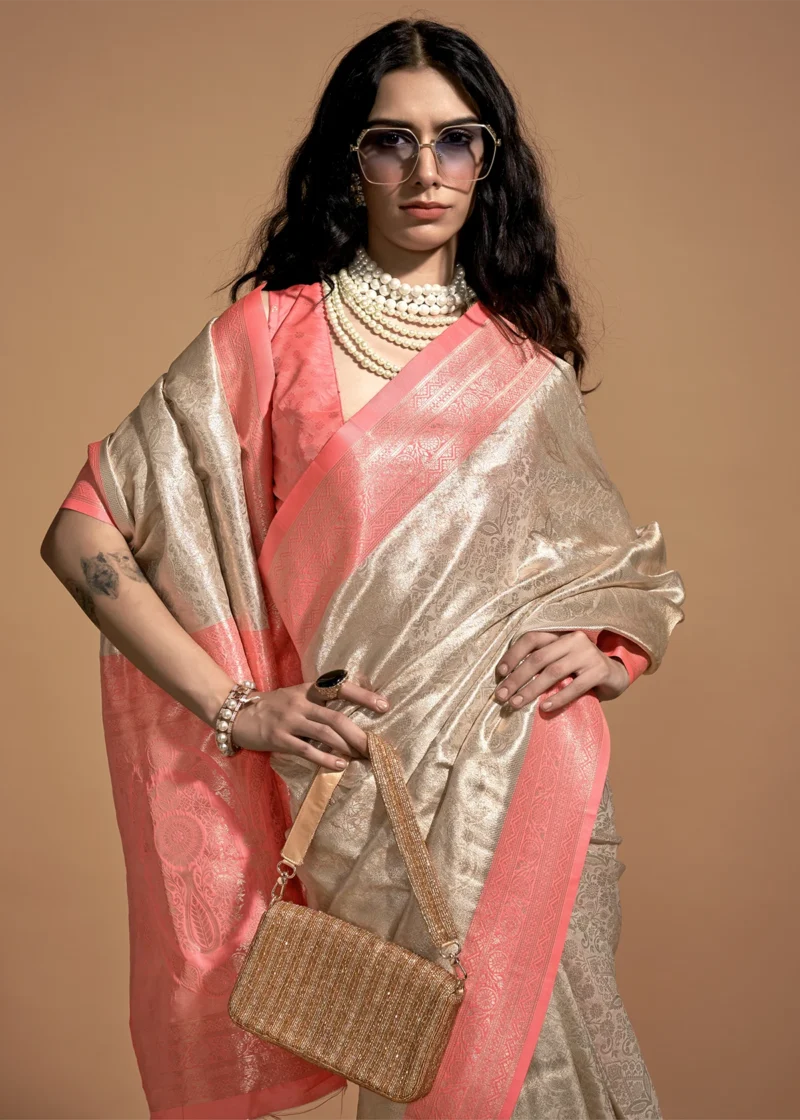 Peach and Beige Luxe Kanjivaram Saree - Image 2