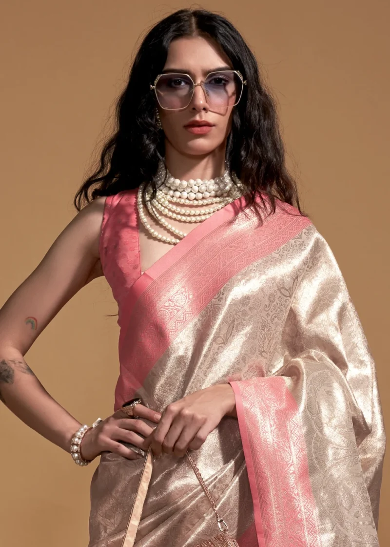 Peach and Beige Luxe Kanjivaram Saree - Image 4