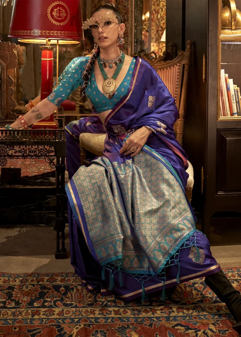 Purple Luxe Banarasi Satin Silk Saree - Image 2
