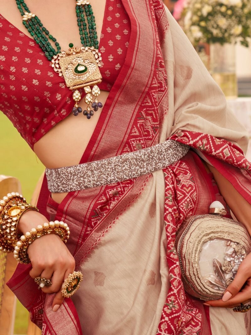 Beige Ethnic Wear Traditional Designer Printed Patola Silk Saree - Image 2