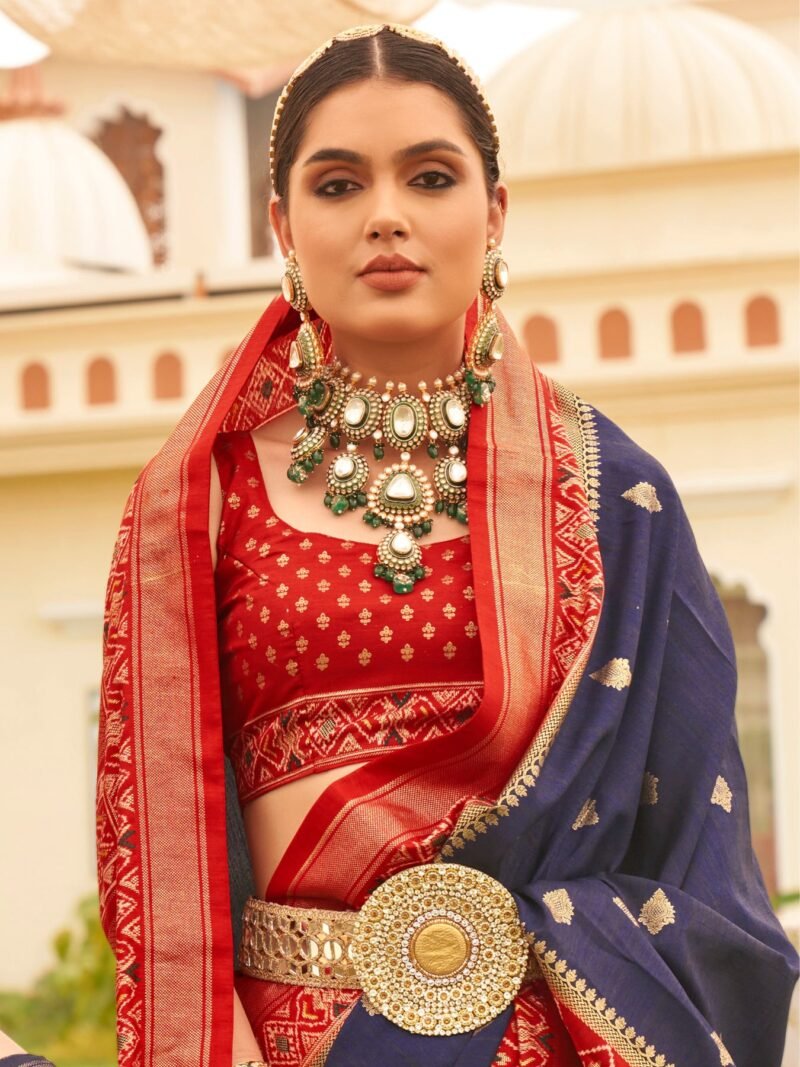 Navy Blue Ethnic Wear Traditional Designer Printed Patola Silk Saree - Image 3