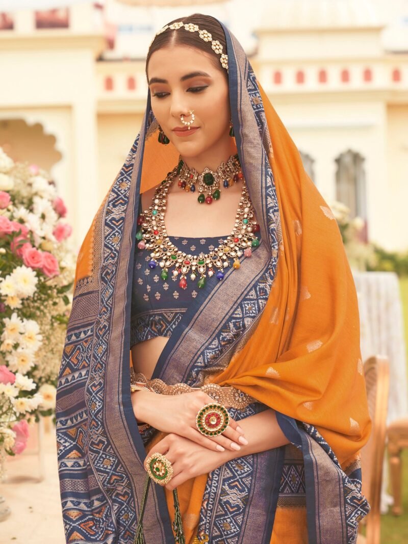 Mustard Ethnic Wear Traditional Designer Printed Patola Silk Saree - Image 4